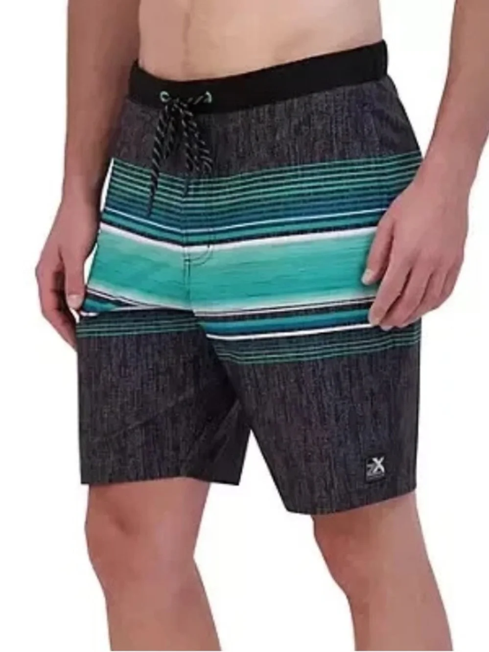 ZEROXPOSUR men’s gray teal stripe print swim shorts size large